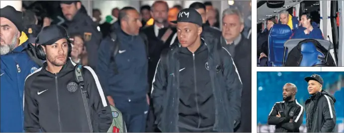 ??  ?? DEL AVIÓN... El PSG aterrizó en el aeropuerto de Madrid sobre las 19:00 horas, con Neymar y Mbappé como los más reclamados por los curiosos allí presentes.