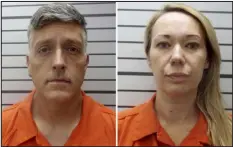  ?? MUSKOGEE COUNTY SHERIFF’S OFFICE VIA AP ?? A judge lowered bail for Jon Hallford, left, from $2 million to $100,000 on Thursday, and he will be required to wear a GPS monitor, if released, to track his whereabout­s. Carie Hallford has a court appearance next week.