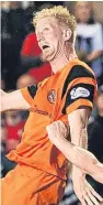  ??  ?? United attacker Thomas Mikkelsen earned praise from Willo Flood with the Danish striker ‘causing Falkirk problems.