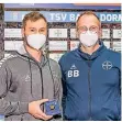  ?? FOTO: HEINZ J. ZAUNBRECHE­R ?? Joshua Reuland (l.) und Björn Barthel vom TSV.