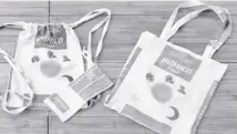  ?? ?? Pilmico’s Sun Moon Star bread flour sack is turned into a drawstring bag, face mask, and tote bag.