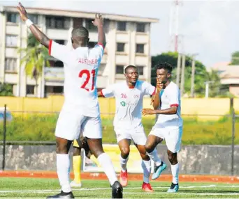  ?? ?? Enugu Rangers players celebratin­g the goal scored against Doma United yesterday