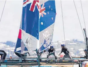  ??  ?? The New Zealand youth team were left shell-shocked by a stunning comeback from the British team on Bermuda’s Great Sound yesterday.