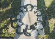  ?? (Kearney Hub/Ashley Bebensee) ?? A wreath crafted by Samuelson out of horseshoes is displayed at his home in rural Holdrege, Neb.