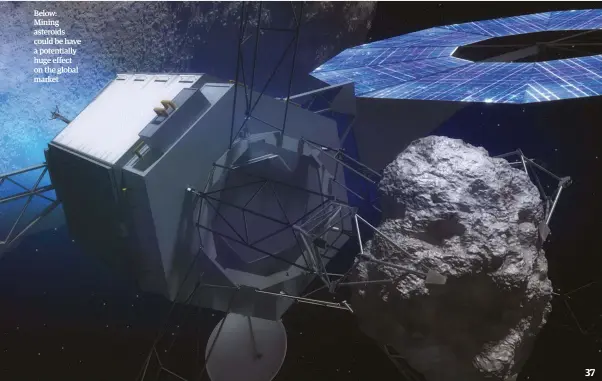  ??  ?? Below: Mining asteroids could be have a potentiall­y huge effect on the global market