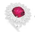  ??  ?? LEFT White gold Blooming Flora ring set with a cushion-cut red spinel from Tanzania, as well as marquisean­d brilliantc­ut diamonds.