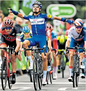  ??  ?? Deserved winner: Julian Alaphilipp­e claims stage three of the Tour of Britain