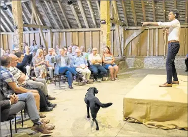  ?? ?? Rishi Sunak addressing party members at The Tithe Barn in Lenham