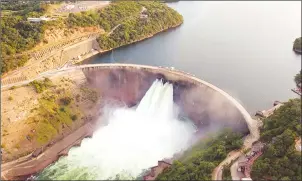  ??  ?? RIGHT: A bird’s eyeview of Kariba Dam . . . The expansion of Kariba South, which started on November 10, 2014, is officially set to be completed on March 10