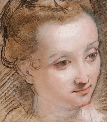  ?? (COLL. PARTICULIÈ­RE, PHOTO: PATRICK GOETELEN) ?? Federico Barocci, «Tête de jeune femme», 1585-1590. Fusain, sanguine et pastel, 25,5 x 21,8 cm.