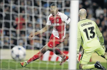  ?? PHOTO: PHIL NOBLE/LIVEPIC/REUTERS ?? Kylian Mbappe-Lottin scores AS Monaco’s second goal in their Champions League game against Manchester City on Tuesday. Jardim said his team had paid for “defensive errors”, but said the “key moment” had been Falcao’s failure to convert his penalty...
