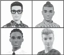  ??  ?? Mattel is introducin­g 15 new looks for its Ken doll, giving him new skin tones, body shapes and hair styles.