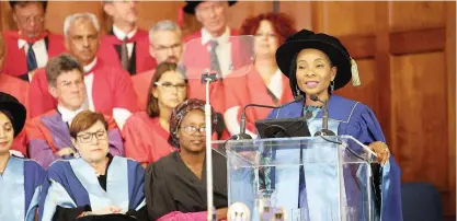  ?? | UCT ?? UCT Vice-Chancellor Professor Mamokgethi Phakeng at a robing ceremony hosted by the Chancellor, Graça Machel. She announced that the Jameson Memorial Hall would be renamed the Sarah Baartman Hall.