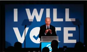  ?? AP-John Bazemore, File ?? Democratic presidenti­al candidate former Vice President Joe Biden speaks during the “I Will Vote” fundraisin­g gala in Atlanta in June. Biden shifted to oppose longstandi­ng restrictio­ns on federal funding of abortion during his remarks.