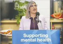  ?? GAVIN YOUNG ?? Bonnie Blakley, CEO of CASA Mental Health, speaks after the province announced its $148-million investment on Friday.