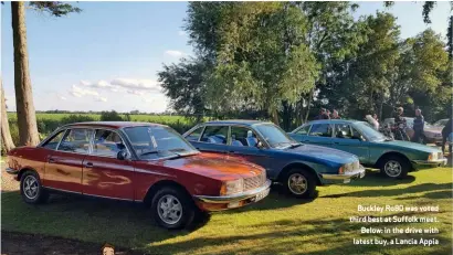  ??  ?? Buckley Ro80 was voted third best at Suffolk meet. Below: in the drive with latest buy, a Lancia Appia