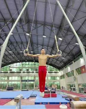  ?? Photo from Lê Thanh Tùng's Facebook ?? LORD OF THE RINGS: Lê Thanh Tùng trains with the rings for the men's team all-round event ahead of the upcoming SEA Games.