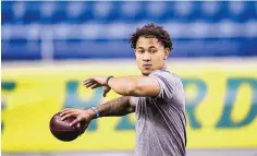  ?? ANDY CLAYTON-KING/ASSOCIATED PRESS ?? North Dakota State quarterbac­k Trey Lance throws at the school’s Pro Day on March 12. Lance will likely be one of the first two players drafted from non-Football Bowl Subdivisio­n programs next week.