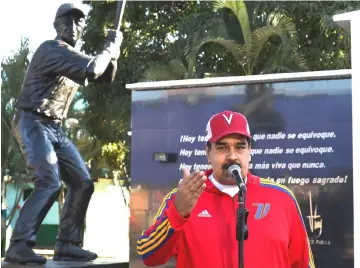  ??  ?? Maduro speaks during a softball game at Fuerte Tiuna military base in Caracas, Venezuela. — Reuters photo