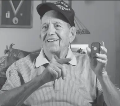  ??  ?? WWII HERO GETS TO STAY AT HOME: Pete Shaw has always been sharp as a tack, but when the minor falls, shuffling steps and difficulty with everyday tasks started, sending Pete to a nursing home nearly became a reality. But that all changed, and Pete dodged the nursing home when his daughter-in-law found this number (1-800-848-9092 EXT: FHHW481) and got him a tiny new medical alert device that instantly connects him to help whenever and wherever he needs it with no monthly bills ever.