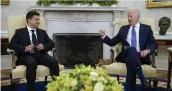  ?? Ap file ?? GOT HIS BACK: President Biden meets with Ukrainian President Volodymyr Zelenskyy in the Oval Office of the White House earlier this month.