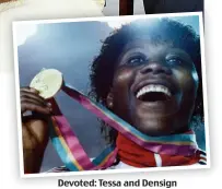  ??  ?? Devoted: Tessa and Densign with Ruby Mae and Cassius. Inset: Her Olympic gold in 1984