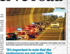  ?? PHOTO: ROBERT KITCHIN/STUFF ?? In feedback on four scenarios to solve traffic congestion in the capital, more than 600 people supported a second Mt Victoria tunnel.