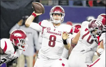  ??  ?? Quarterbac­k Austin Allen of No. 17 Arkansas leads the SEC with 18 touchdown passes going into today’s game at No. 21 Auburn.