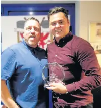  ??  ?? Manager Peter Goodwin with Thirds Manager’s Player of the Year Ben Hopkins