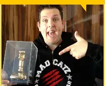  ??  ?? Alex still has the Golden Joystick he won on Gamesmaste­r thanks to his Sonic skills.