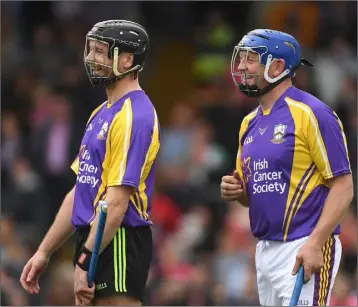  ??  ?? JJ Delaney, former Kilkenny hurler, and Wexford’s Damien Fitzhenry both representi­ng Jim Bolger’s Stars.