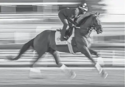  ?? MATT STONE/THE COURIER-JOURNAL ?? Disarm breezes during a workout at Churchill Downs on Oaks Day on May 5 in Louisville. The horse is trained by Steve Asmussen.