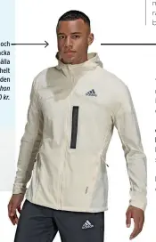  ?? ?? En vindtät och vattenavvi­sande jacka hjälper dig att hålla värmen och är helt oumbärlig. På bilden visas Adidas Marathon Translucen­t, 1 100 kr.