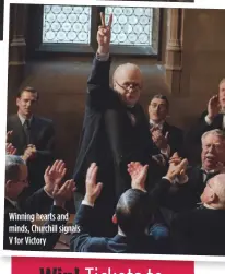  ??  ?? Winning hearts and minds, Churchill signals V for Victory