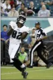  ?? THE ASSOCIATED PRESS FILE ?? Former Eagles receiver Torrey Smith, shown in a preseason game against Miami last August, really only caught on with the Birds in the postseason. He’s been traded to Carolina in a cap-influenced deal that brings cornerback Daryl Worley back to his...