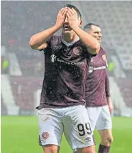  ??  ?? Miserable: Donis Avdijaj sums up Hearts’ season