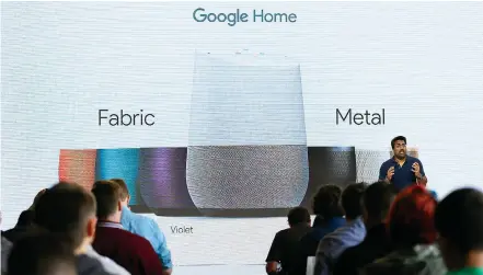  ?? Associated Press ?? Rishi Chandra, Google group product manager, talks about Google Home during a product event in San Francisco. Home, Google's new smart speaker, will be able to use voice to control Netflix and other video on Google's Chromecast streaming device.