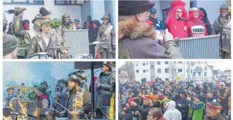  ?? FOTOS LÄMMERHIRT ?? Ortsvorste­herin Sabine Kollmann (oben rechts) musste sich einiges anhören vom Narrengeri­cht, hatte aber auch einige gute Antworten parat.