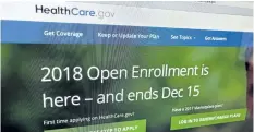  ?? JON ELSWICK/AP PHOTO ?? A new tally by The Associated Press finds that nearly 11.8 million Americans have signed up for coverage this year under former U.S. President Barack Obama’s health care law. That’s only about three per cent less than last year, remarkably stable...