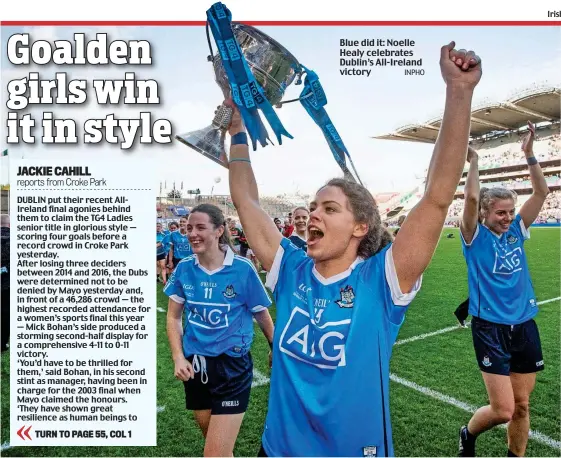  ?? INPHO ?? Blue did it: Noelle Healy celebrates Dublin’s All-Ireland victory