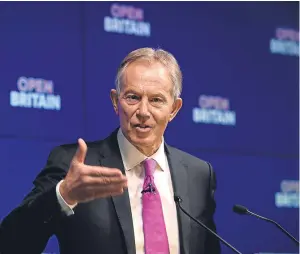  ?? Picture: Getty ?? Tony Blair during his speech to Open Britain last week.