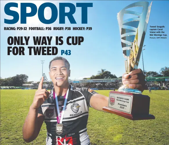  ?? Picture: SMP IMAGES ?? Tweed Seagulls captain Carsil Viakai with the Mal Meninga Cup.