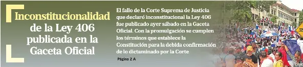 Inconstitu­cionalidad de la Ley 406 publicada en la Gaceta Oficial ...