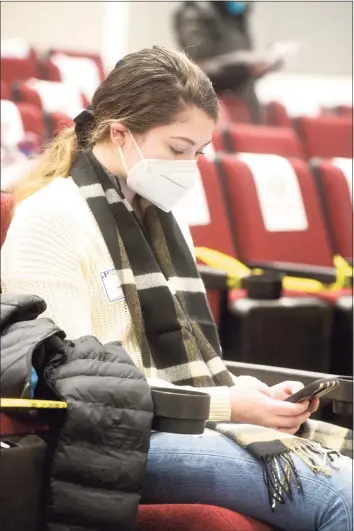  ?? H John Voorhees III / Hearst Connecticu­t Media ?? Christina Saraiva, of New Milford, waits after receiving her first COVID-19 vaccinatio­n on Jan. 12 at Danbury Hospital. U.S. Sen. Richard Blumenthal visited Danbury Hospital to view its COVID-19 vaccinatio­n station.