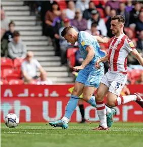  ?? ?? Coventry City’s Viktor Gyokeres (left) scores the opening goal at Stoke City