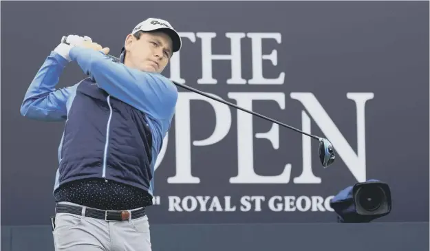  ??  ?? Bob Macintyre tees off during a practice round at Royal St George’s. The Scot has been paired with Rickie Fowler and Xander Schauffele in the opening two rounds