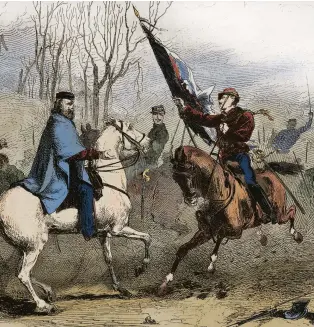  ??  ?? ABOVE: Ricciotti Garibaldi presenting a captured Prussian standard to his father