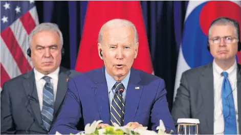  ?? ?? RESPONSE: US President Joe Biden speaking yesterday at the East Asia Summit in Phnom Penh, Cambodia.