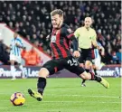  ??  ?? Form: Ryan Fraser puts Bournemout­h 2-0 ahead to continue his fine season