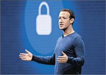  ?? MARCIO JOSE SANCHEZ/AP ?? Facebook CEO Mark Zuckerberg’s company discovered a security breach affecting 50 million user accounts. Users don’t need to change their passwords, the company said.